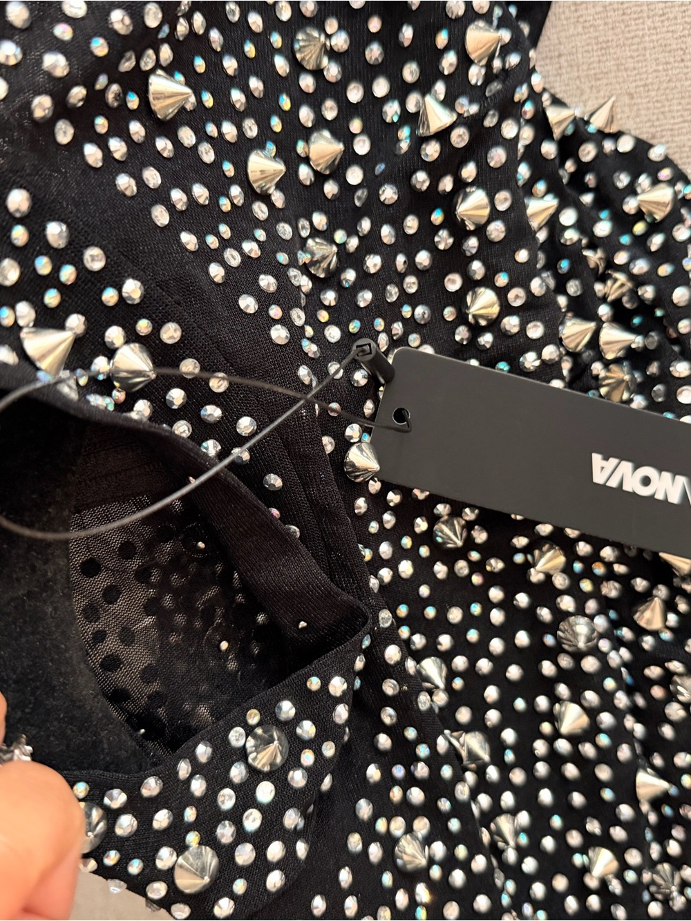 Fashion Nova Black Crystal-Studded Sheer Bodysuit - Picture 4 of 4